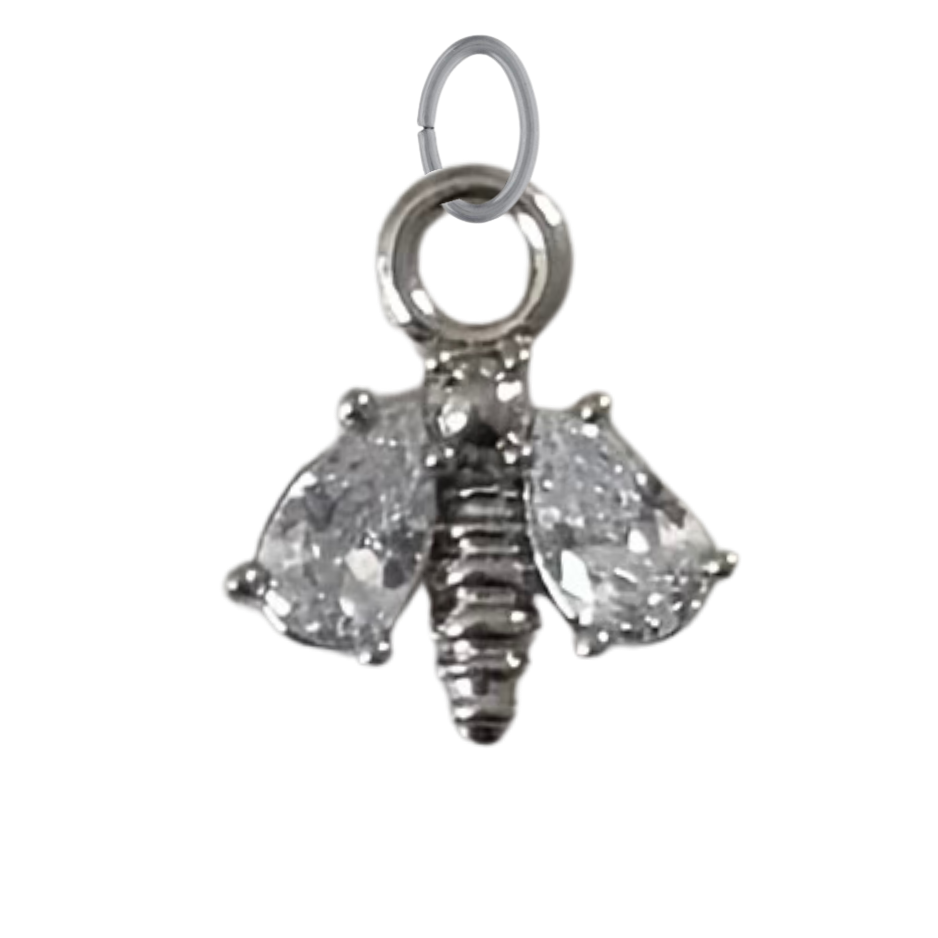 Dainty Silver CZ Gem Bumble Bee Charm