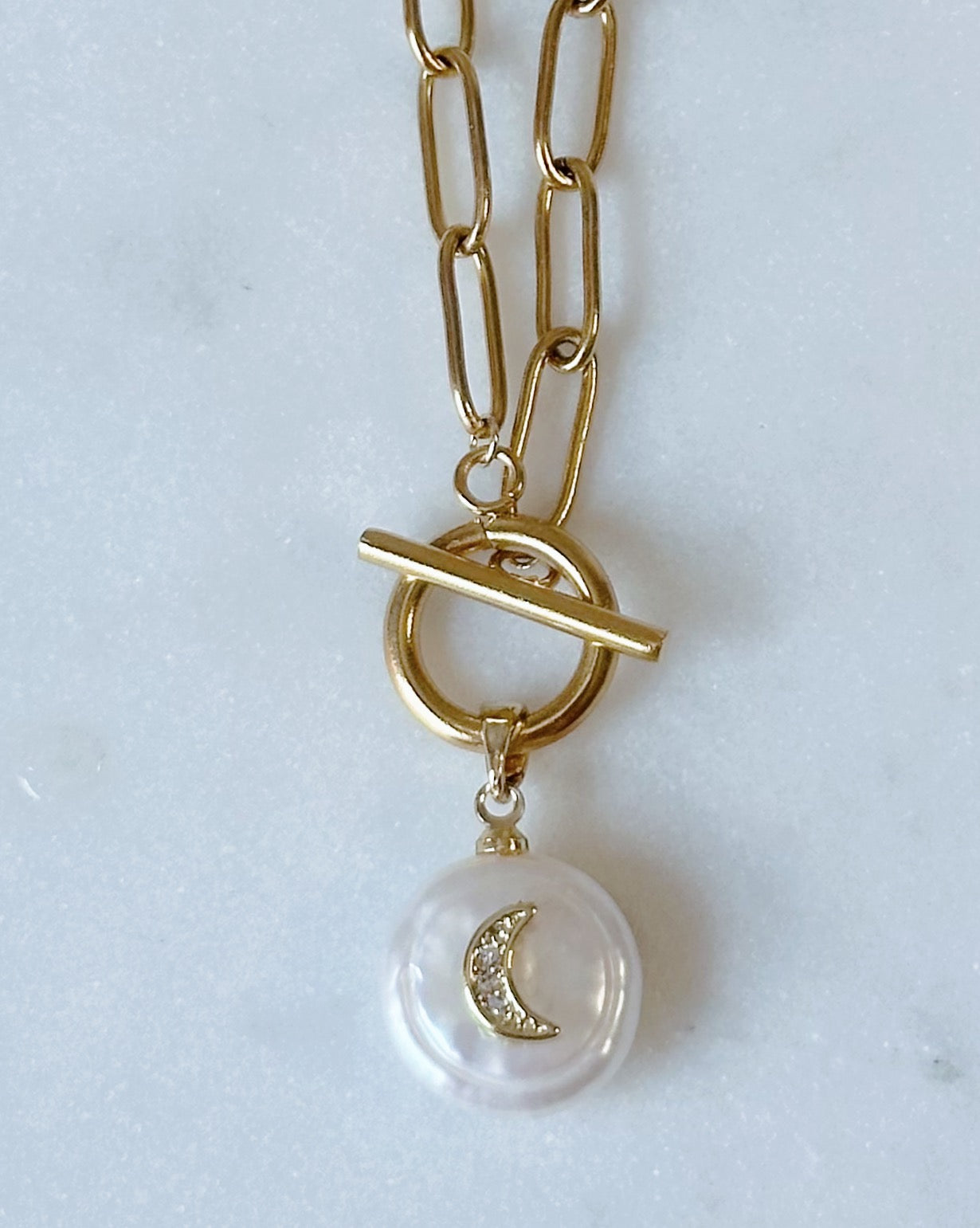 Pearl charm paperclip necklace