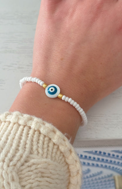 Shell Evil Eye Beaded Bracelet