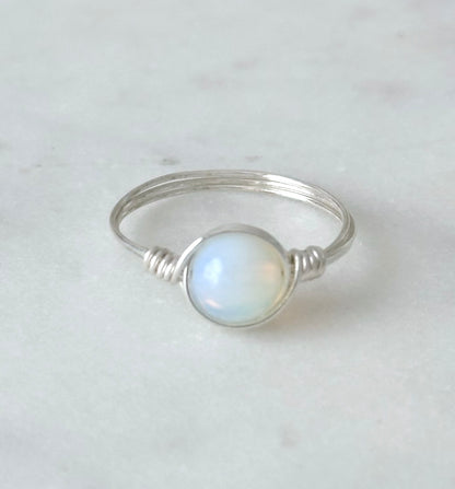 Opal moonstone wire wrapped ring