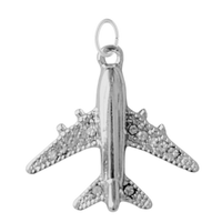 Silver CZ Gem Airplane Charm