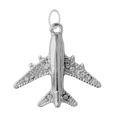 Silver CZ Gem Airplane Charm