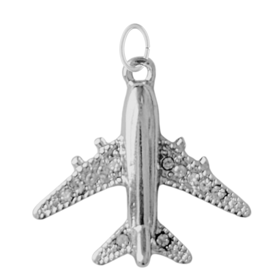 Silver CZ Gem Airplane Charm
