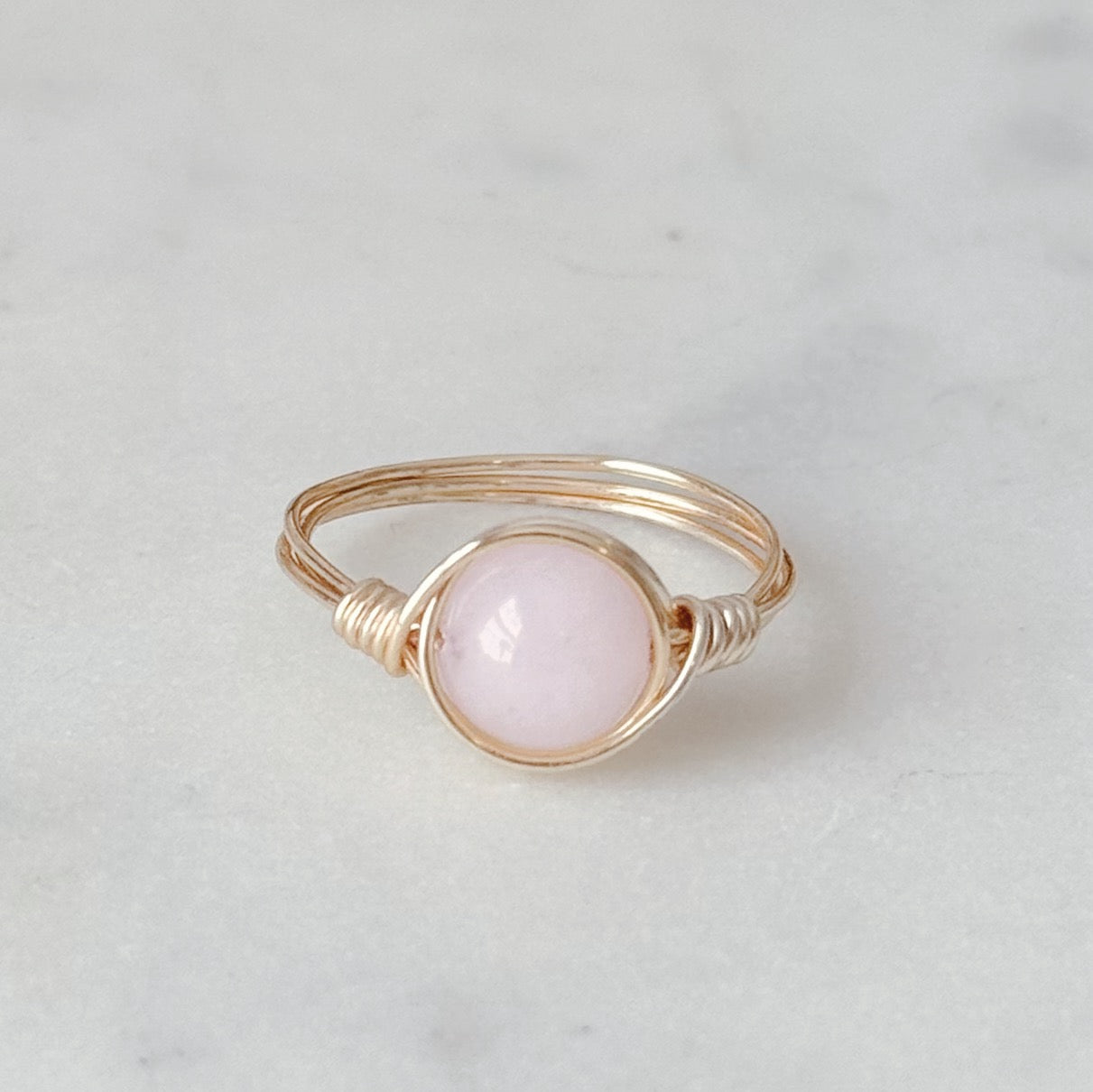 Rose quartz wire wrapped ring