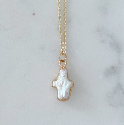 Dainty Pearl Cross Necklace