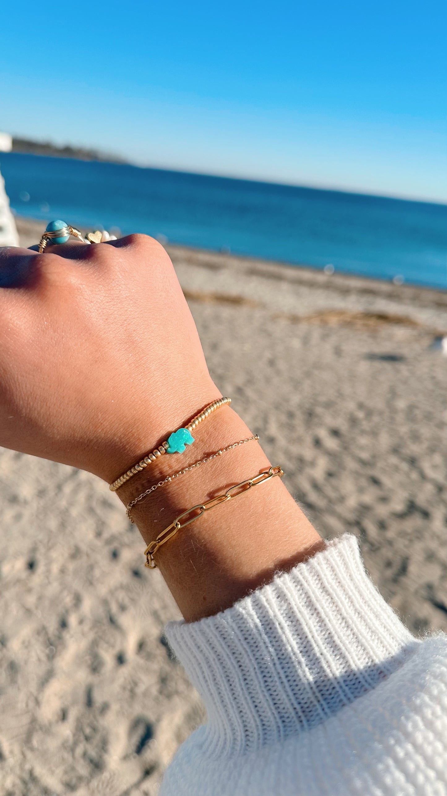 Dainty opal elephant beaded bracelet