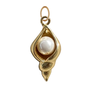 Gold Spiral Seashell & Pearl Charm