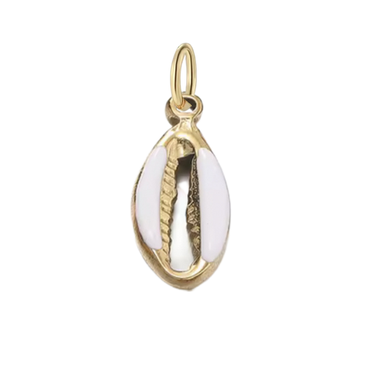 Small Gold White Enamel Seashell Charm