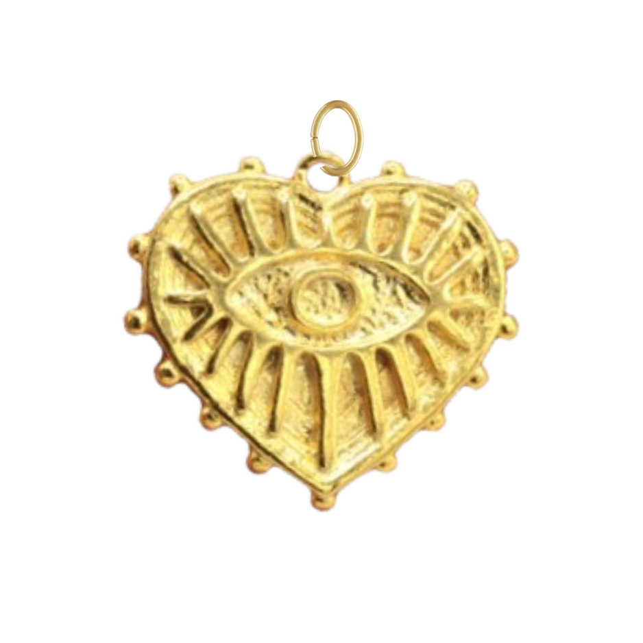 Large Gold Evil Eye Heart Charm