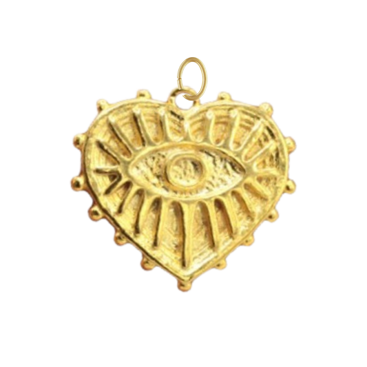 Large Gold Evil Eye Heart Charm