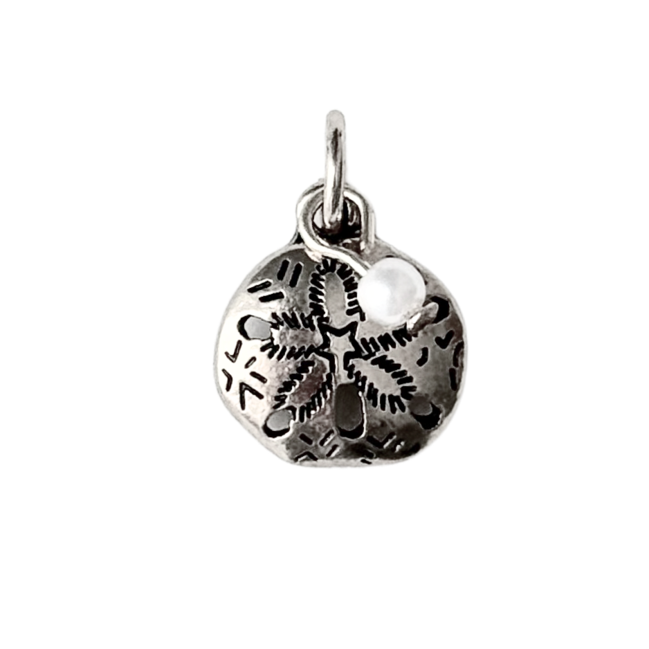 Dainty Silver Sand Dollar with Pearl Charm