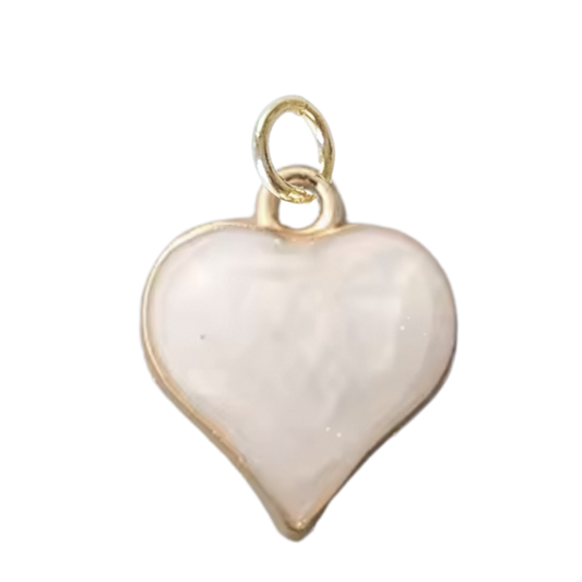 Pearl White Enamel Heart Charm