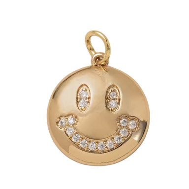 Gold CZ Gem Smiley Face Charm