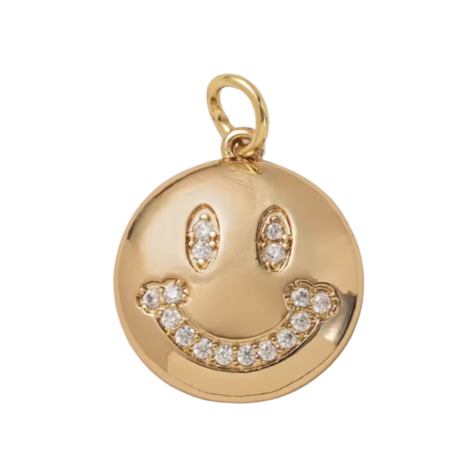 Gold CZ Gem Smiley Face Charm