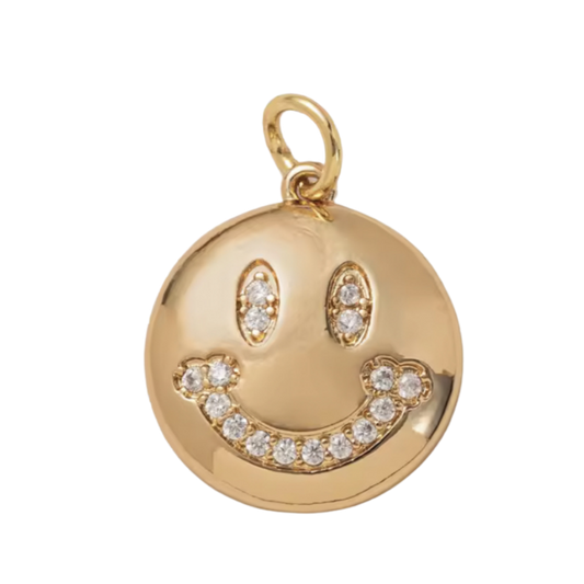 Gold CZ Gem Smiley Face Charm