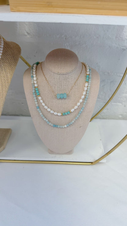 Bali Amazonite and pearl necklace