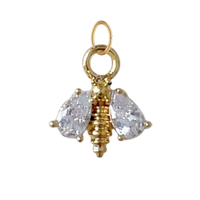 Dainty Gold Bumble Bee Charm With CZ Gems