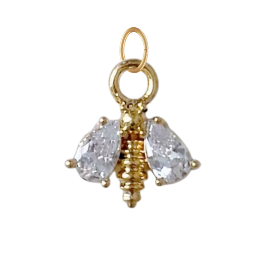 Dainty Gold Bumble Bee Charm With CZ Gems