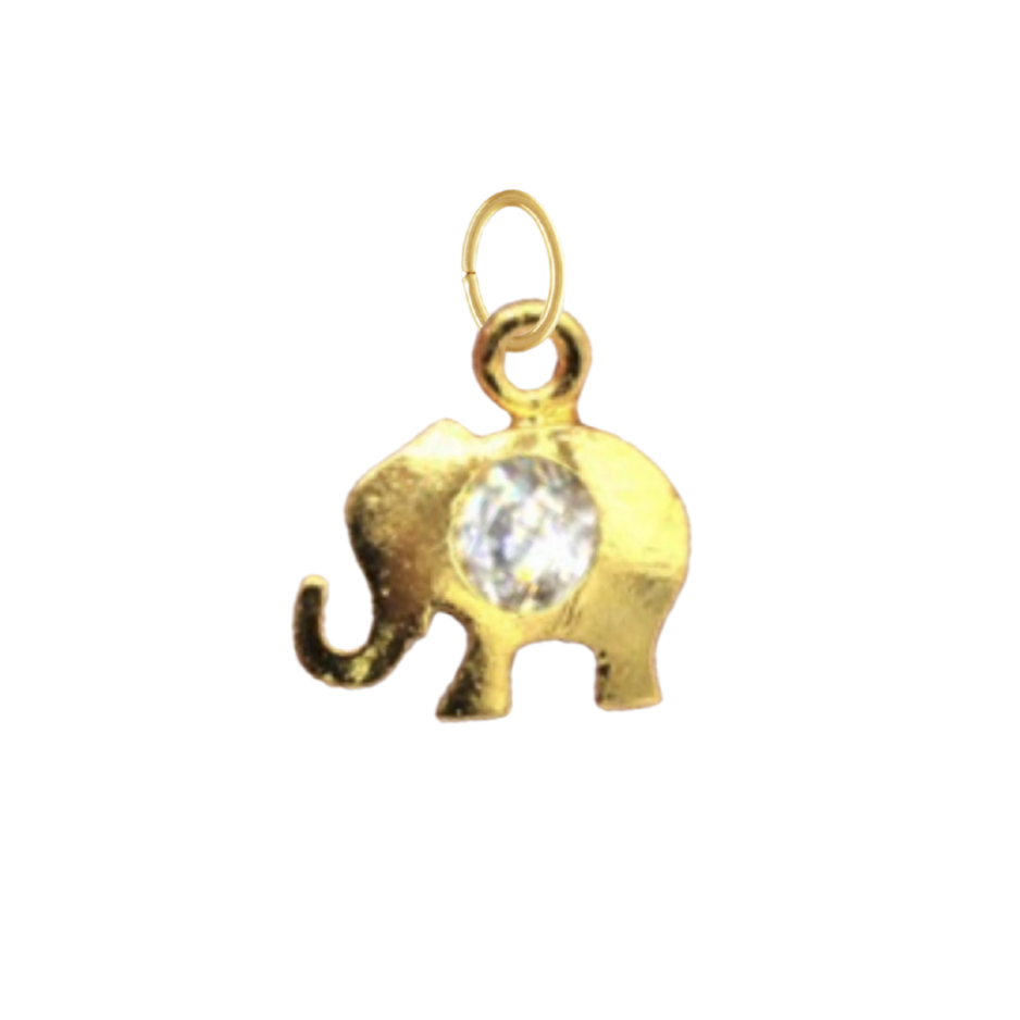 Dainty Gold Elephant with CZ Gem Charm
