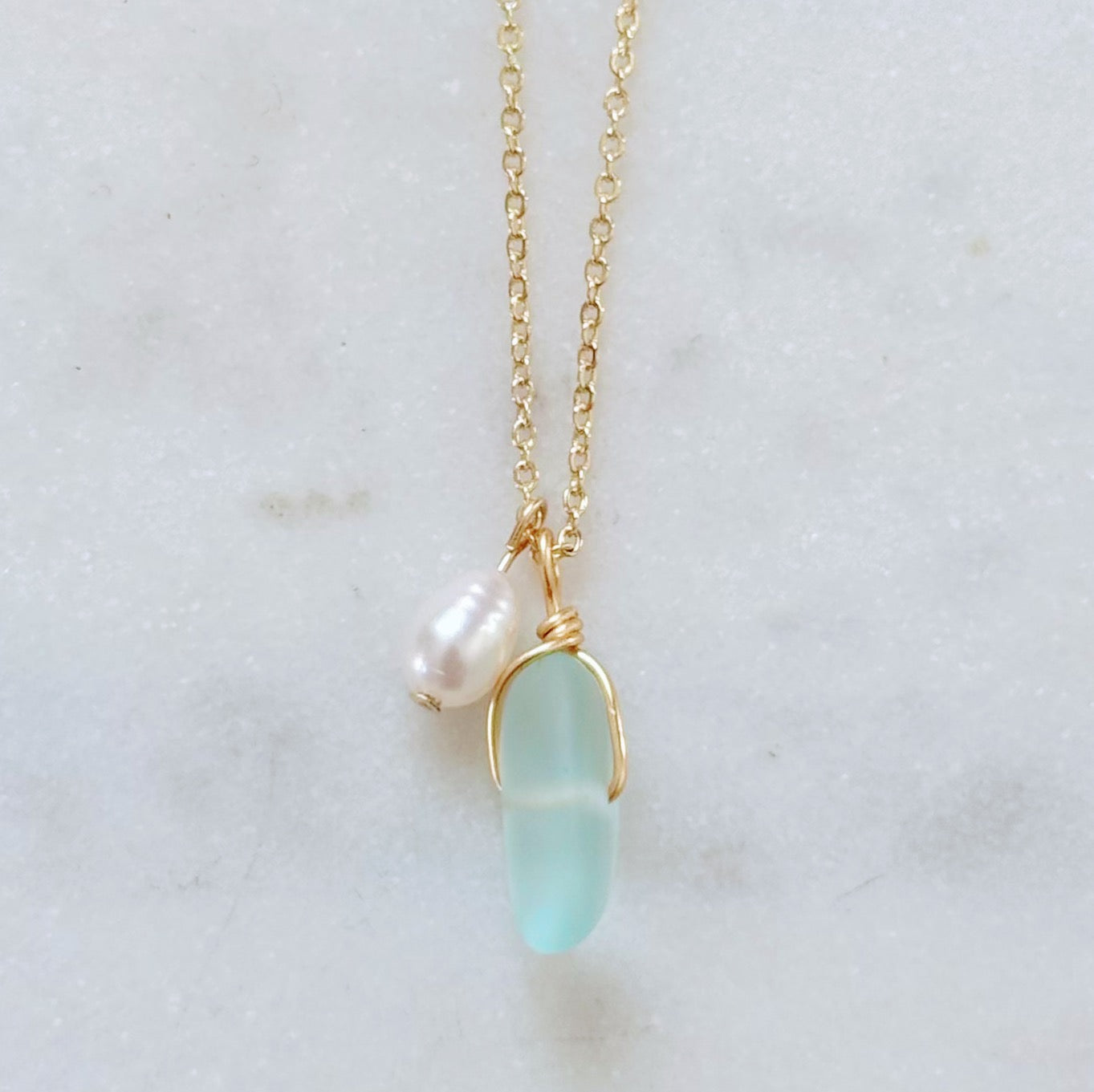 Sea glass & pearl necklace