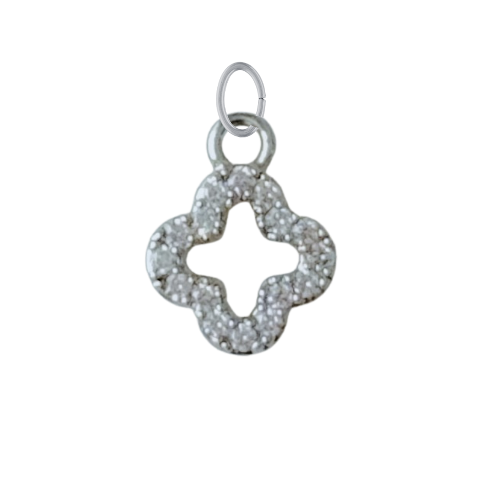 Tiny Silver CZ Gem Clover Charm