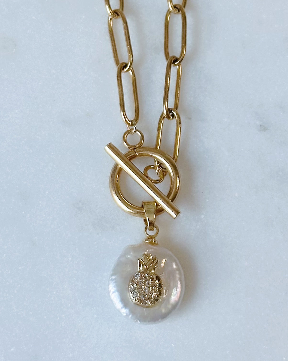 Pearl charm paperclip necklace