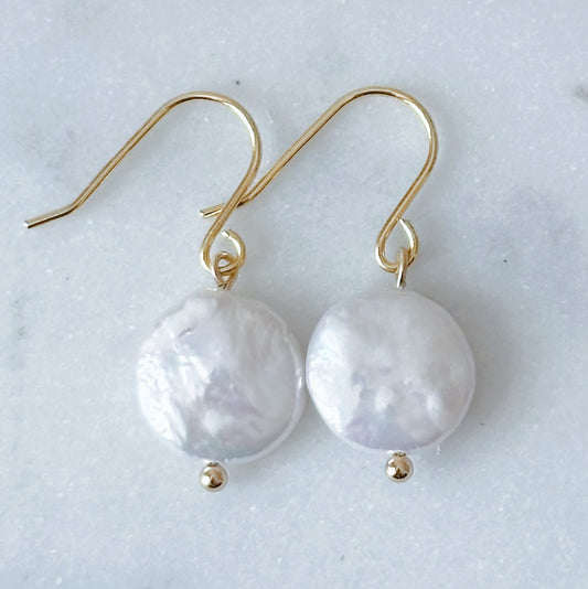 Round freshwater pearl earrings