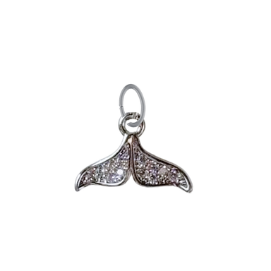 Dainty Silver CZ Whale Tail Charm