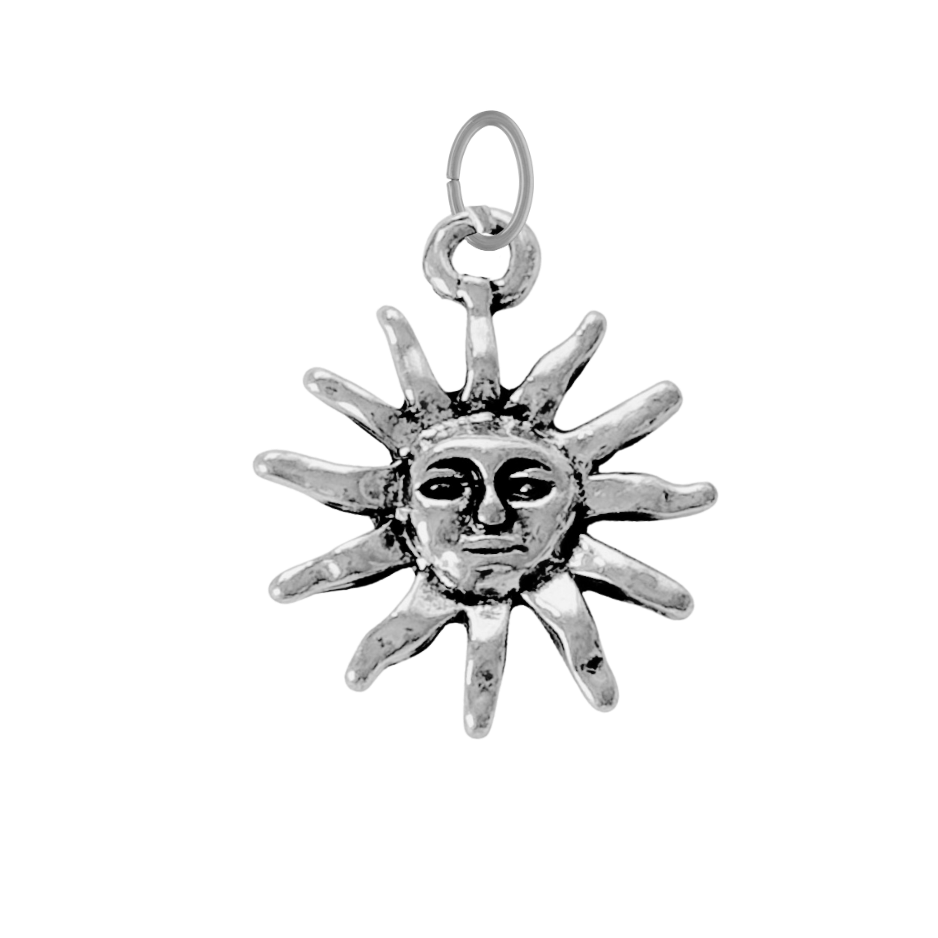 Large Silver Smiling Sun Pendant