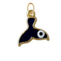 Dainty Navy Blue Whale Tail With Evil Eye Charm