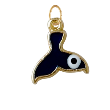 Dainty Navy Blue Whale Tail With Evil Eye Charm
