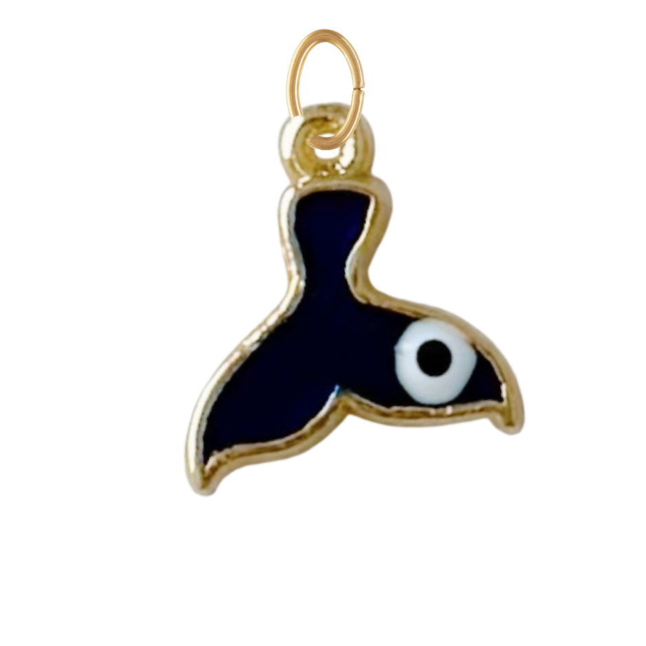 Dainty Navy Blue Whale Tail With Evil Eye Charm