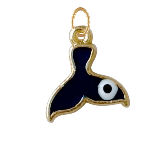 Dainty Navy Blue Whale Tail With Evil Eye Charm
