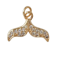 Small Gold CZ Gem Whale Tail Charm