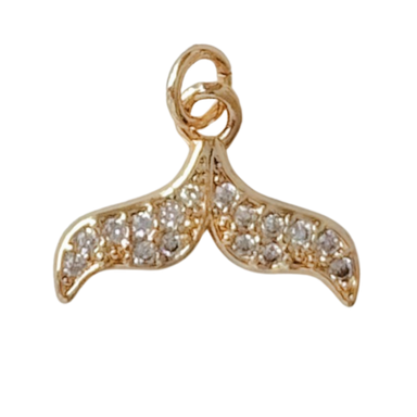 Small Gold CZ Gem Whale Tail Charm