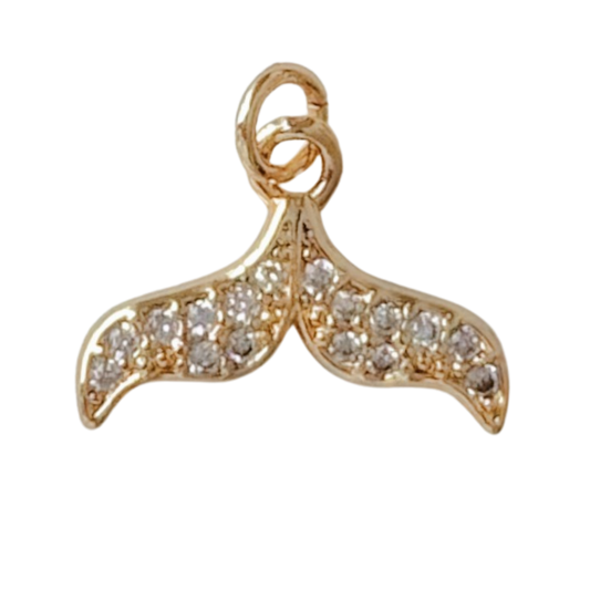 Small Gold CZ Gem Whale Tail Charm