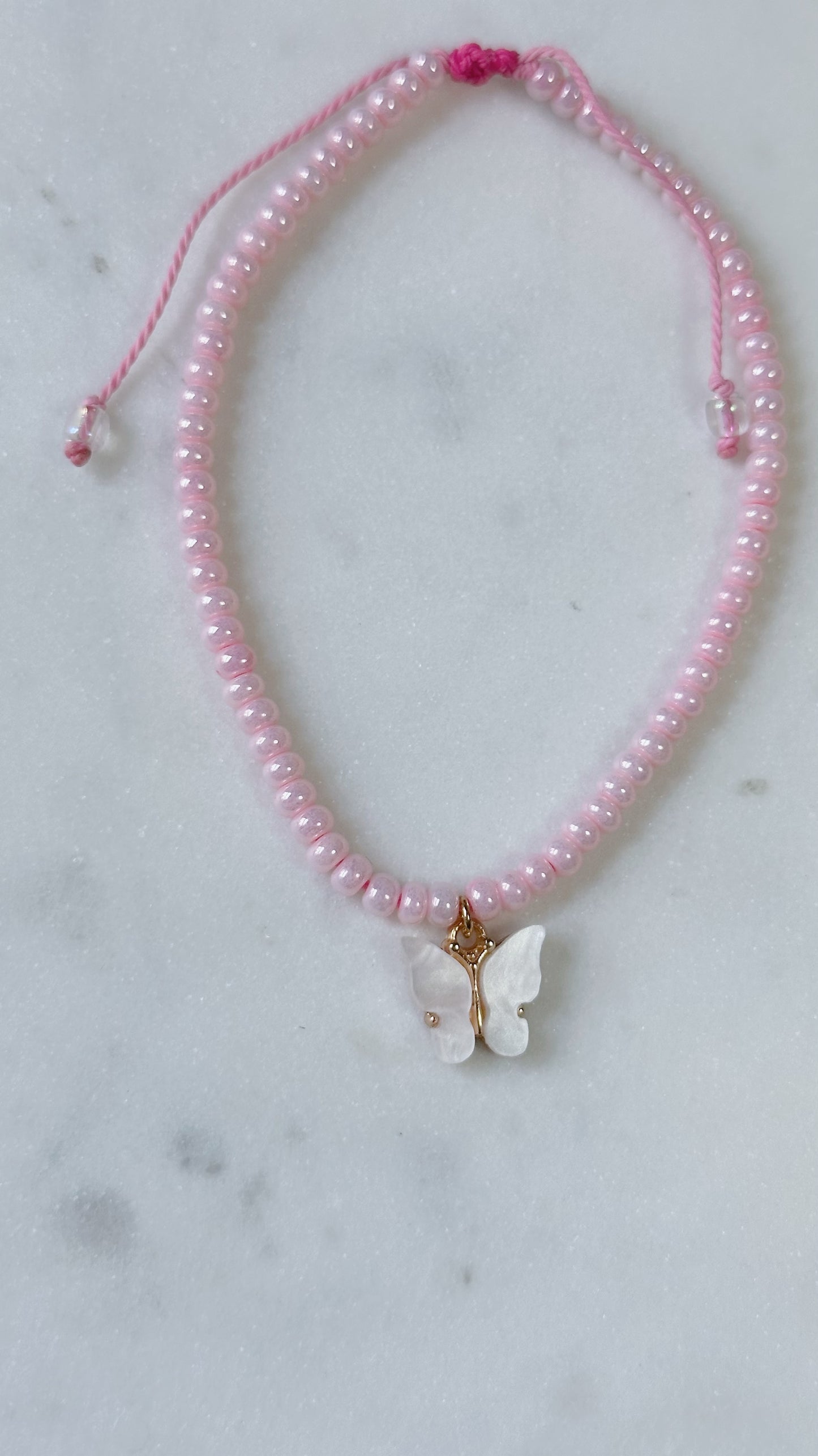 Pink butterfly beaded anklet