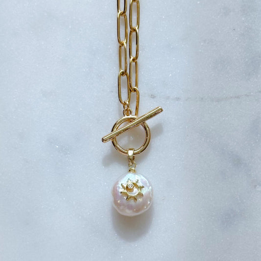 Pearl charm paperclip necklace