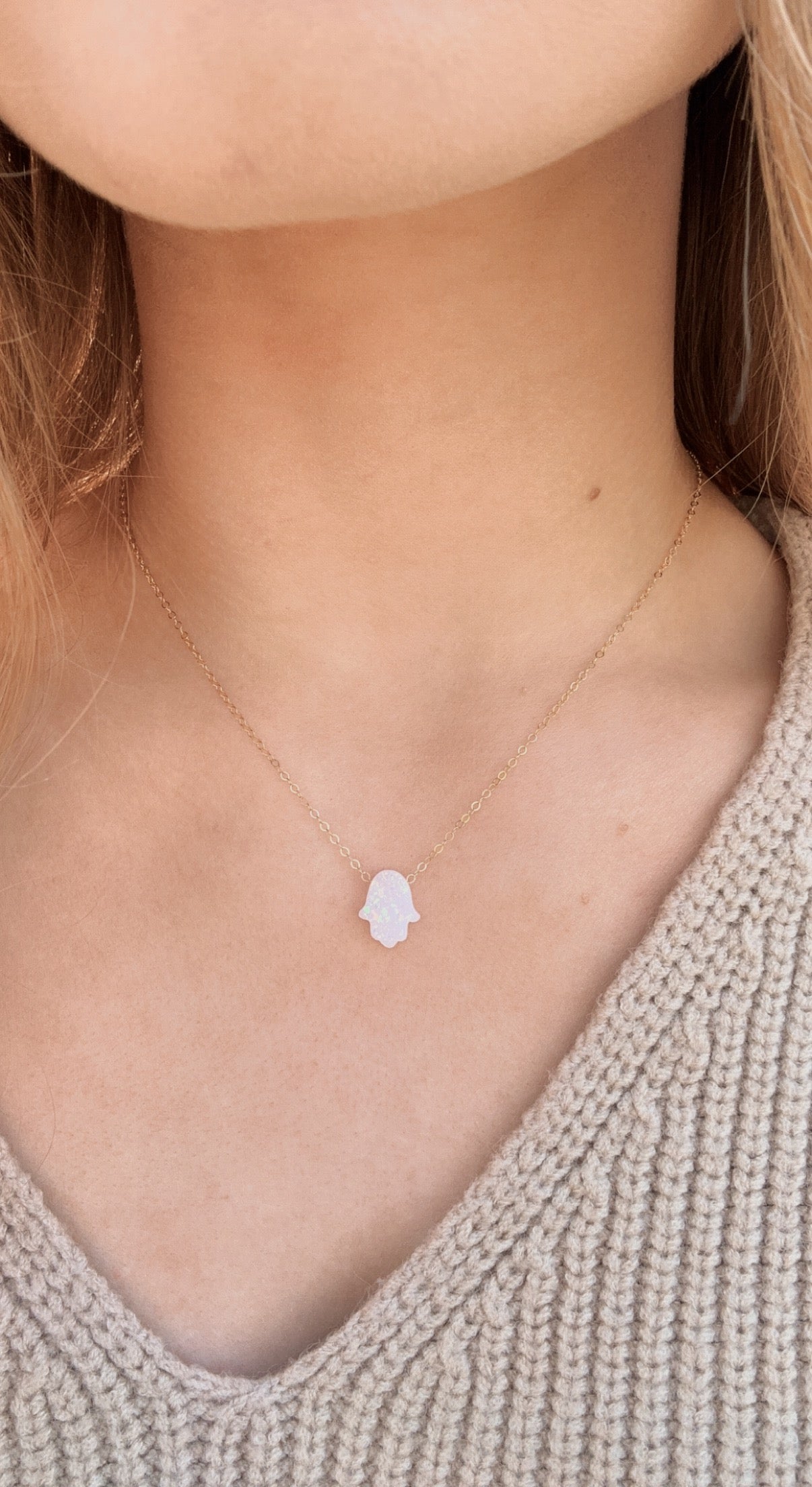 Hamsa opal charm necklace