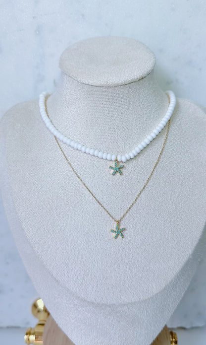 Dainty beaded turquoise starfish necklace