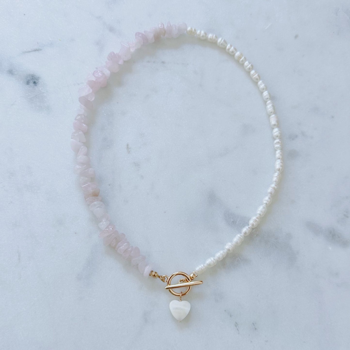 Love you more rose quartz and pearl necklace