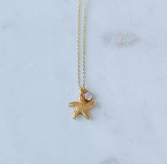 Chunky starfish & zircon gem necklace