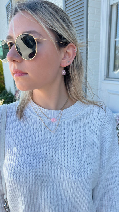 Rose quartz flower dangle earrings