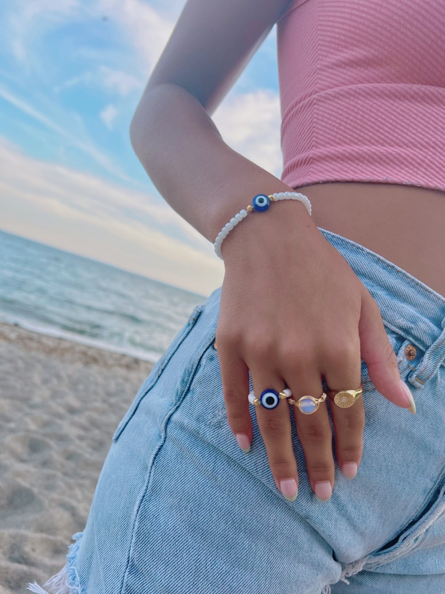 Evil eye bead ring