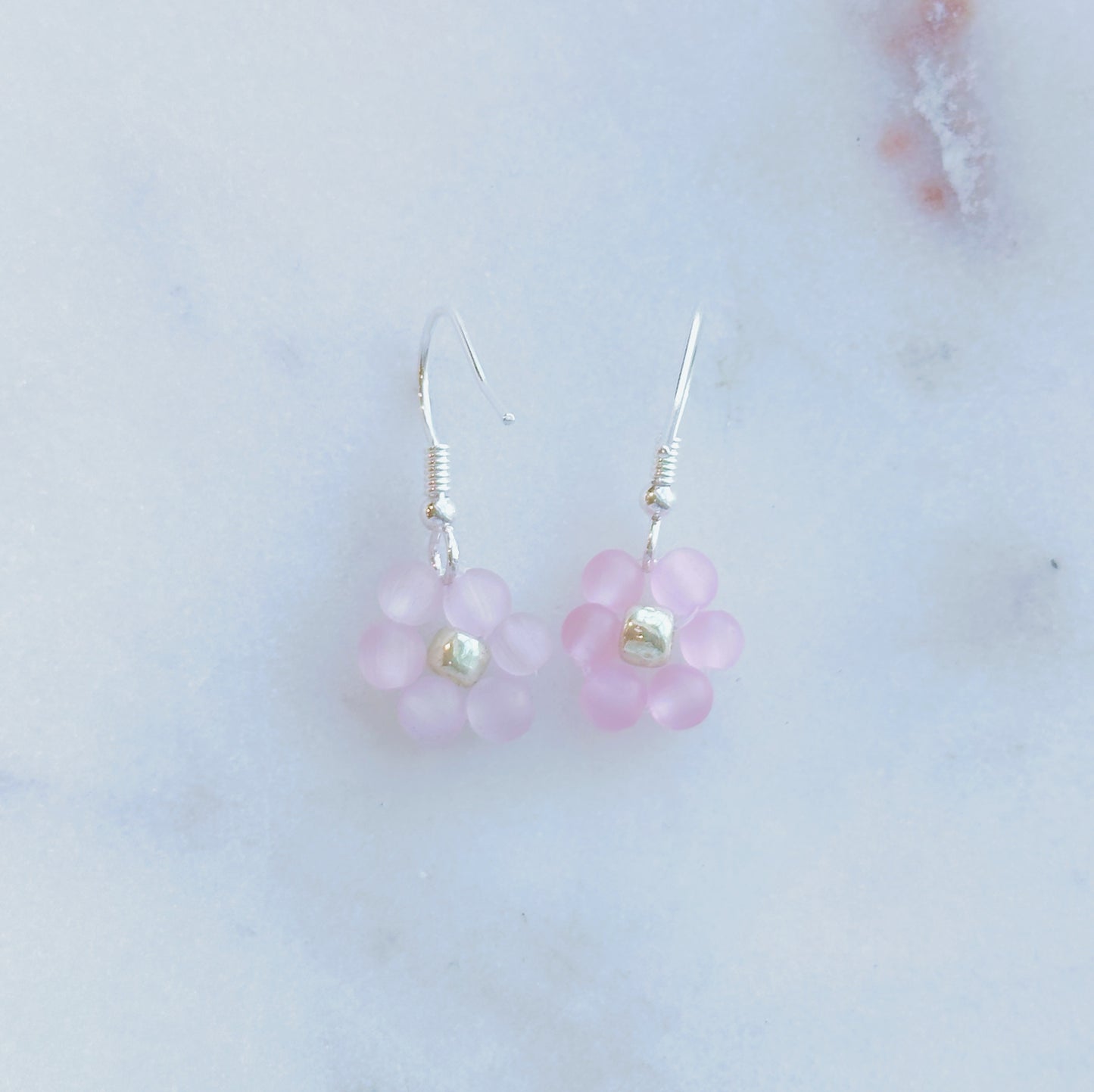 Rose quartz flower dangle earrings