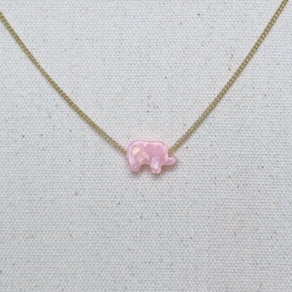 Pink opal elephant charm necklace