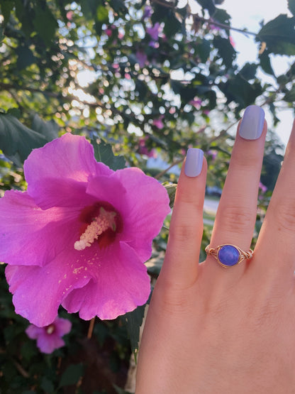 Purple fire agate wire wrapped ring