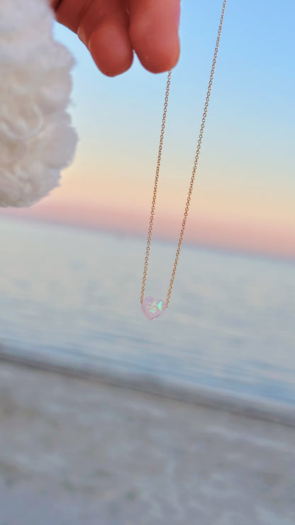 Dainty opal heart necklace