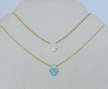 Hamsa opal charm necklace