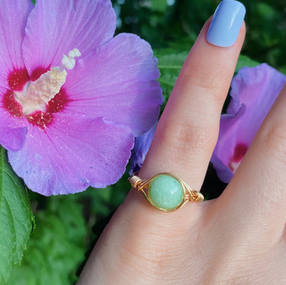 Mint quartzite wire wrapped ring